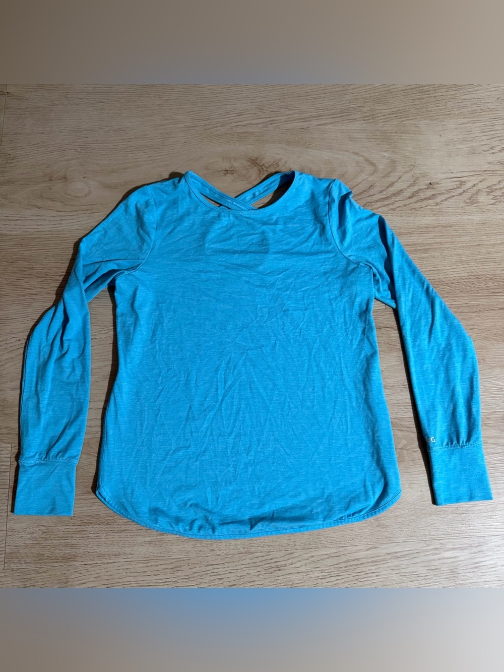 DSG Junior’s Bright Teal Long Sleeve Crew with Crossover Neck